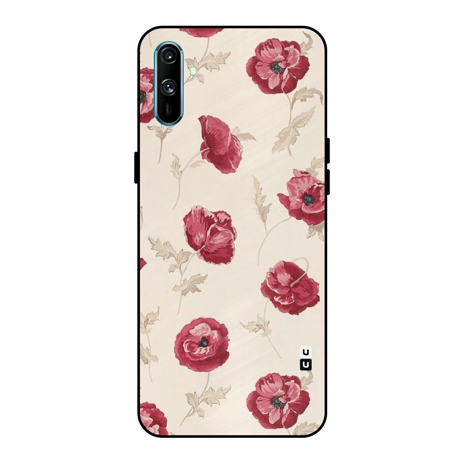 Red Rose Floral Art Metal Back Case for Realme C3