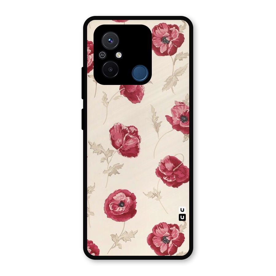 Red Rose Floral Art Metal Back Case for Redmi 12C