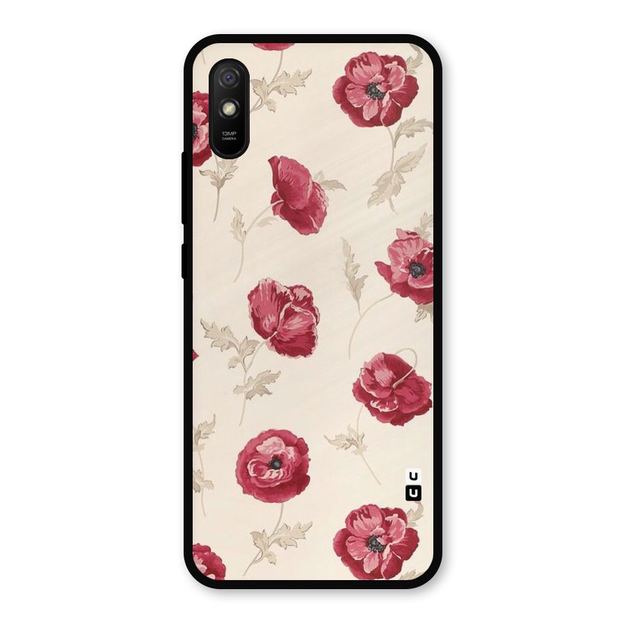 Red Rose Floral Art Metal Back Case for Redmi 9a