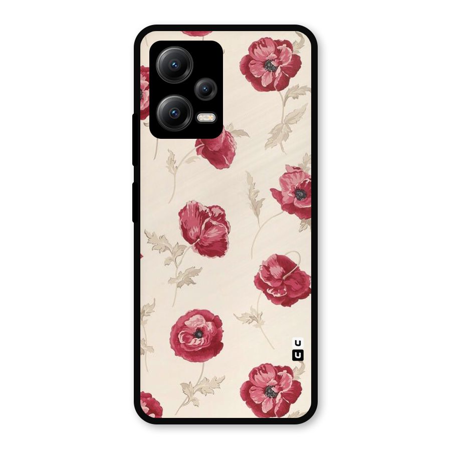 Red Rose Floral Art Metal Back Case for Redmi Note 12 5G