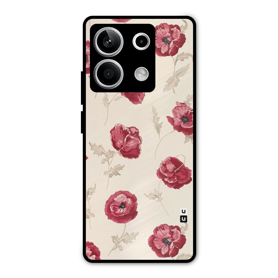 Red Rose Floral Art Metal Back Case for Redmi Note 13 5G