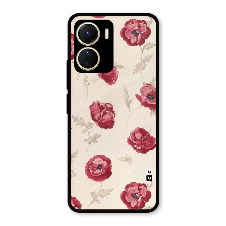 Red Rose Floral Art Metal Back Case for Vivo T2x