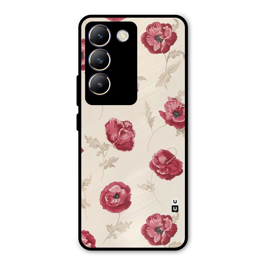 Red Rose Floral Art Metal Back Case for Vivo T3 5G