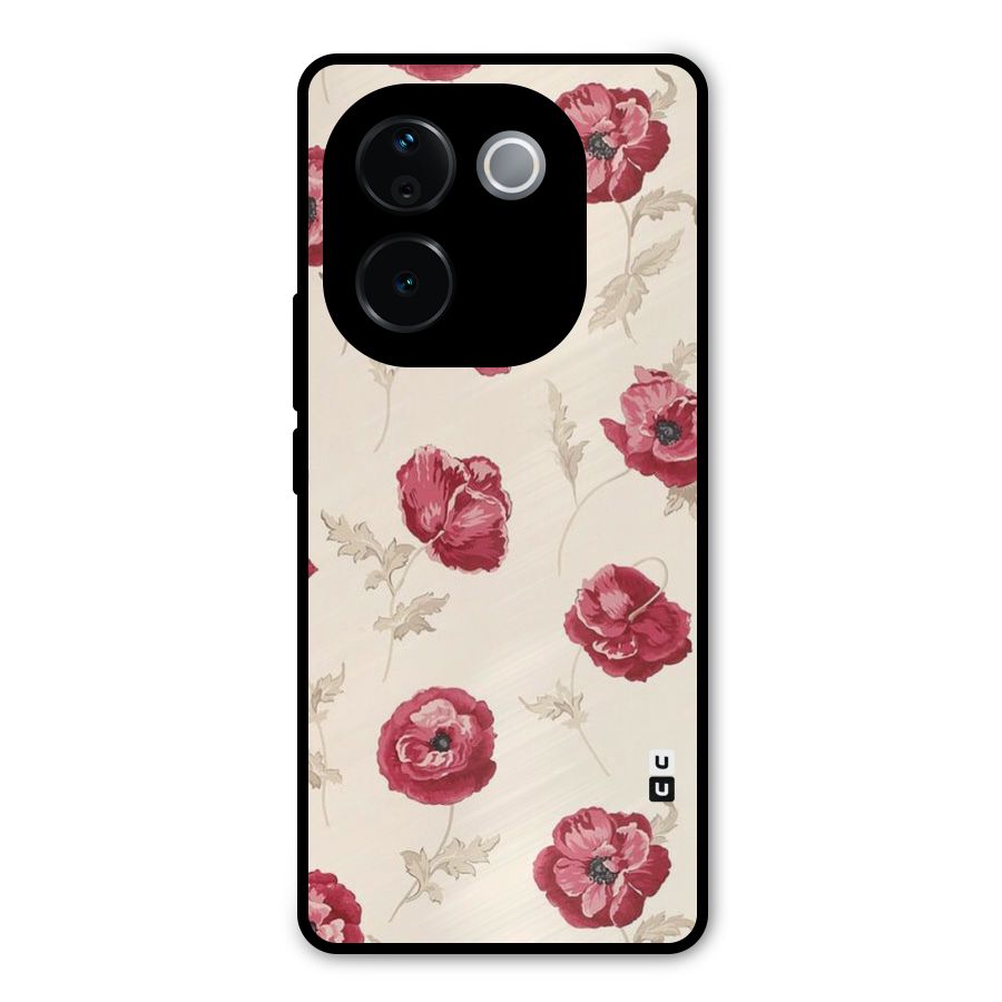 Red Rose Floral Art Metal Back Case for Vivo T3 Pro
