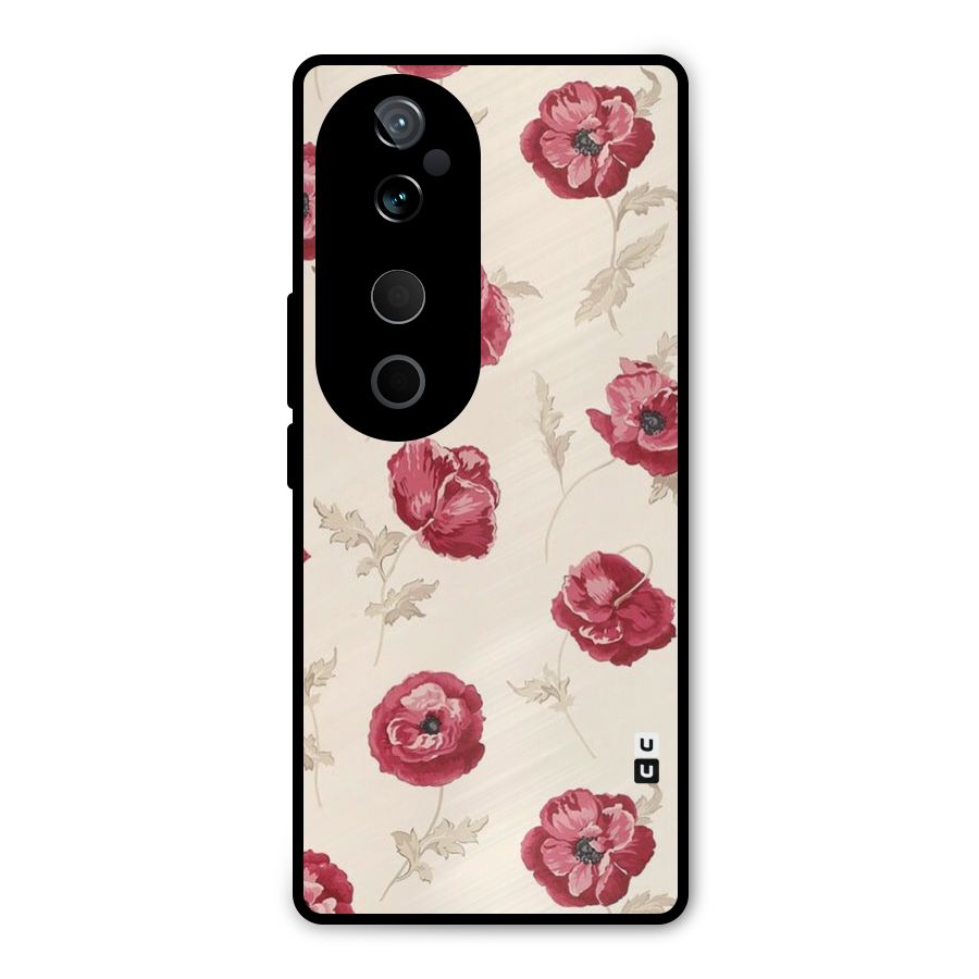 Red Rose Floral Art Metal Back Case for Vivo T3 Ultra