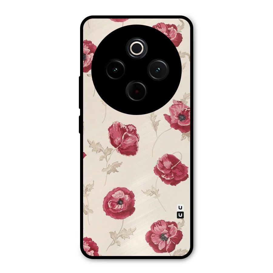 Red Rose Floral Art Metal Back Case for Vivo T4