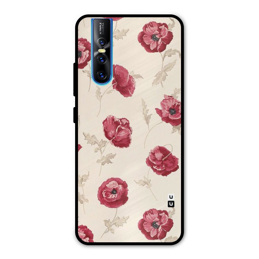 Red Rose Floral Art Metal Back Case for Vivo V15 Pro