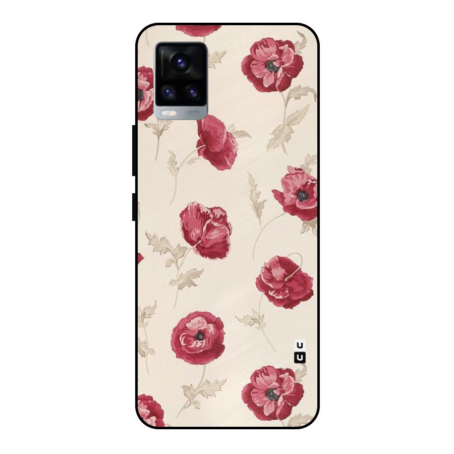 Red Rose Floral Art Metal Back Case for Vivo V20 2021