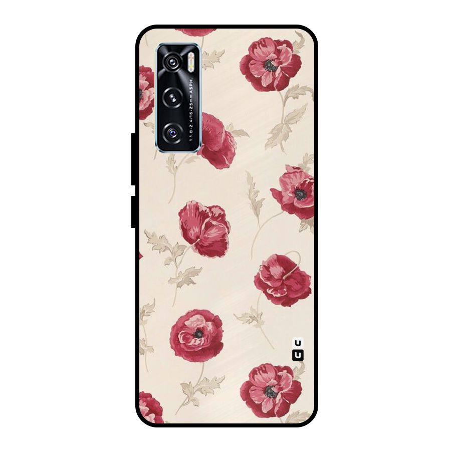 Red Rose Floral Art Metal Back Case for Vivo V20 SE