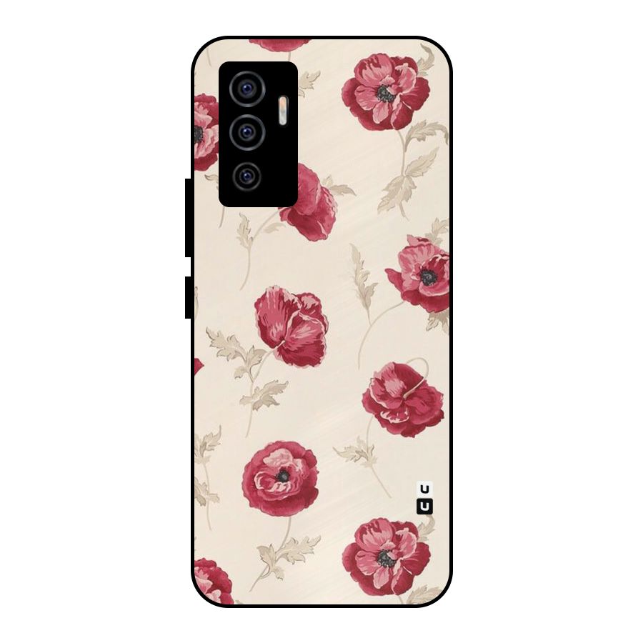 Red Rose Floral Art Metal Back Case for Vivo V23e