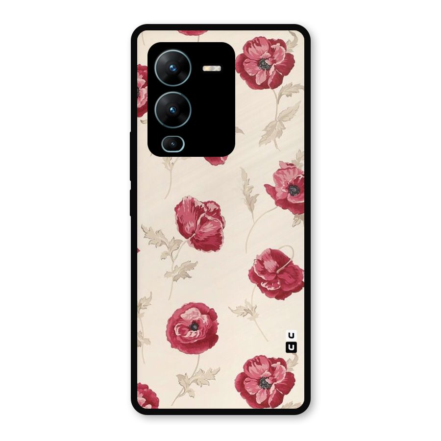 Red Rose Floral Art Metal Back Case for Vivo V25 Pro