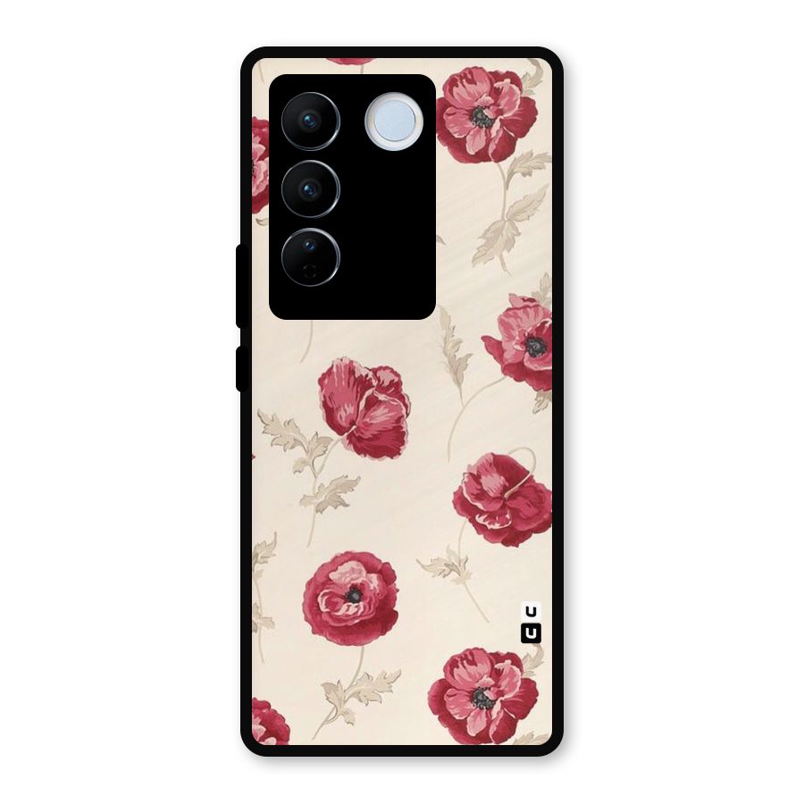 Red Rose Floral Art Metal Back Case for Vivo V27