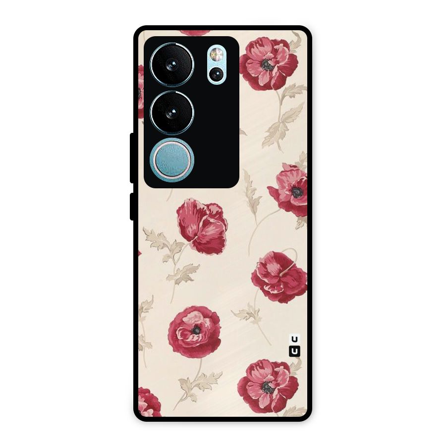 Red Rose Floral Art Metal Back Case for Vivo V29 Pro