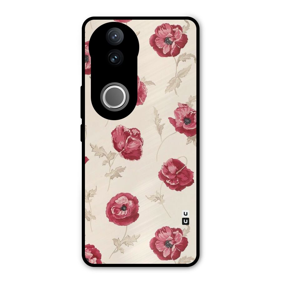 Red Rose Floral Art Metal Back Case for Vivo V50e