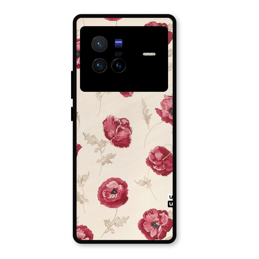 Red Rose Floral Art Metal Back Case for Vivo X80