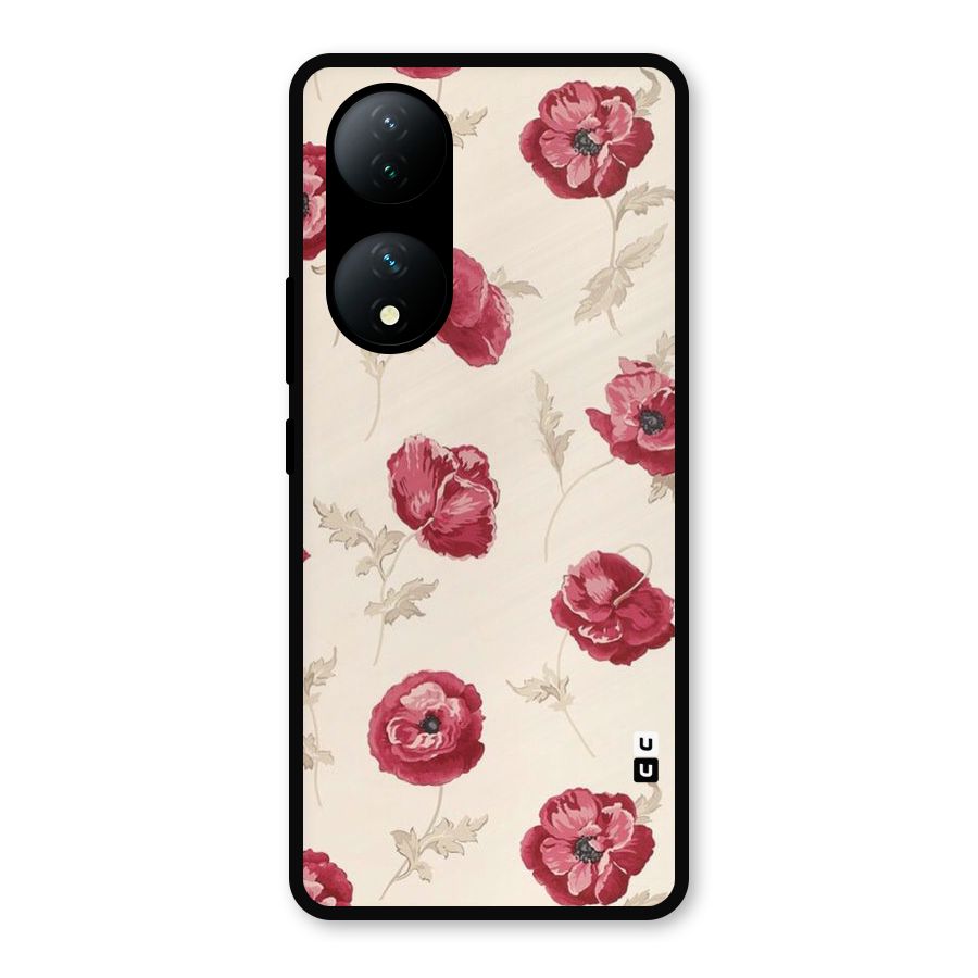 Red Rose Floral Art Metal Back Case for Vivo Y100a