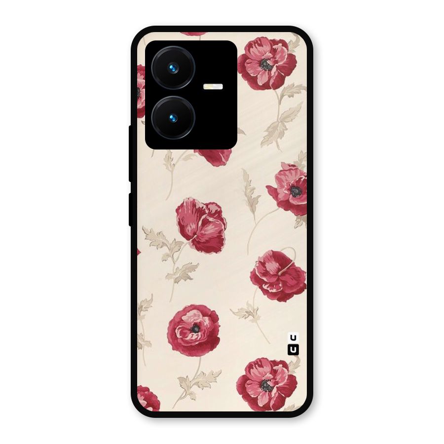 Red Rose Floral Art Metal Back Case for Vivo Y22