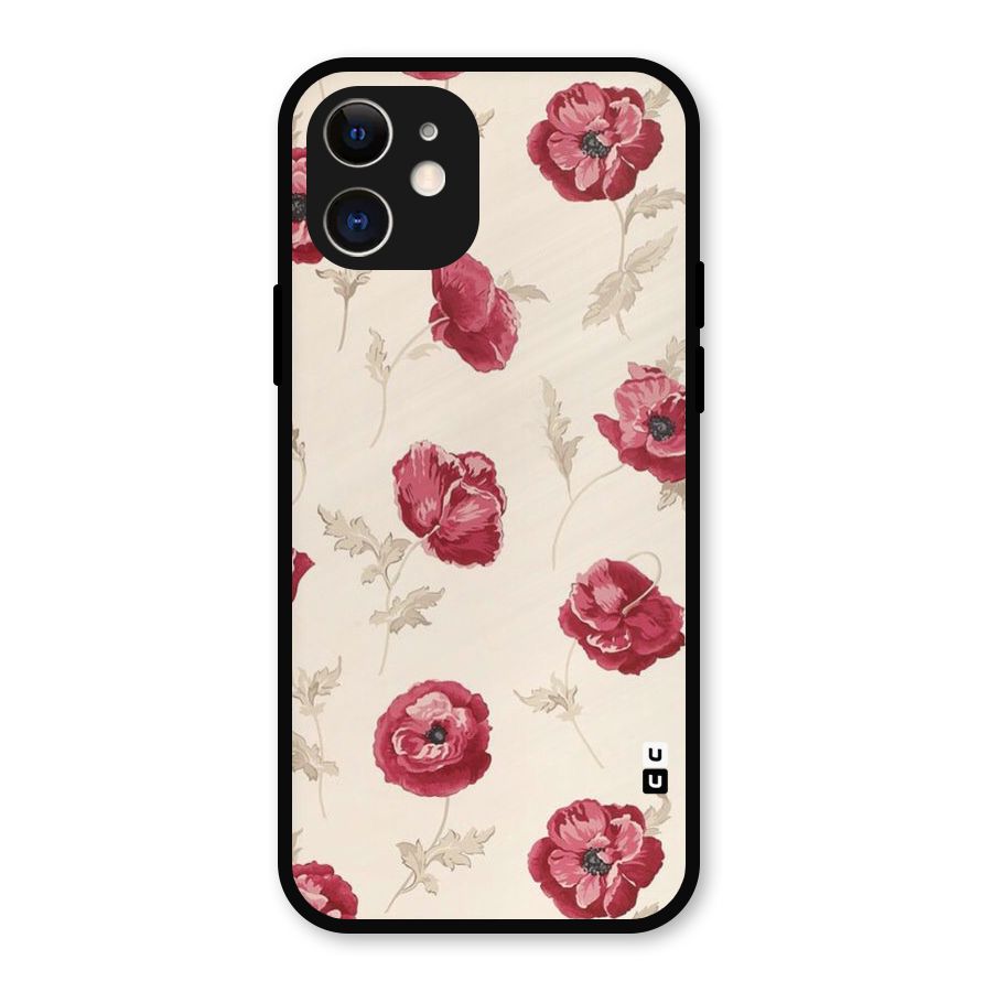 Red Rose Floral Art Metal Back Case for iPhone 12