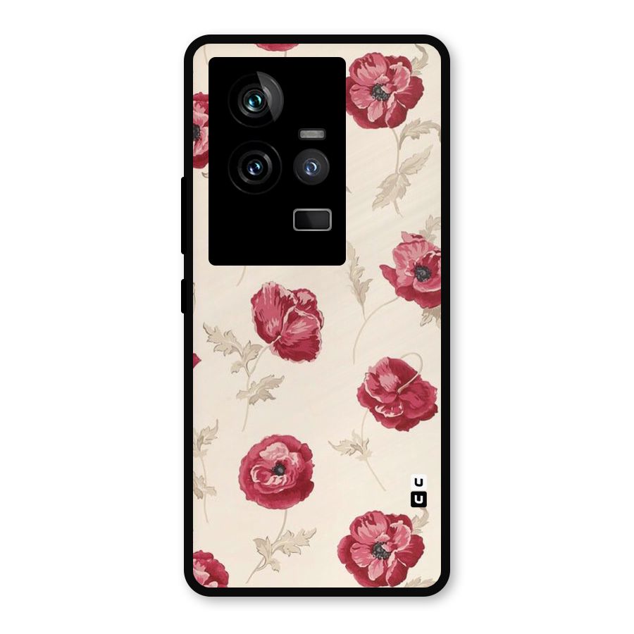 Red Rose Floral Art Metal Back Case for iQOO 11 5G