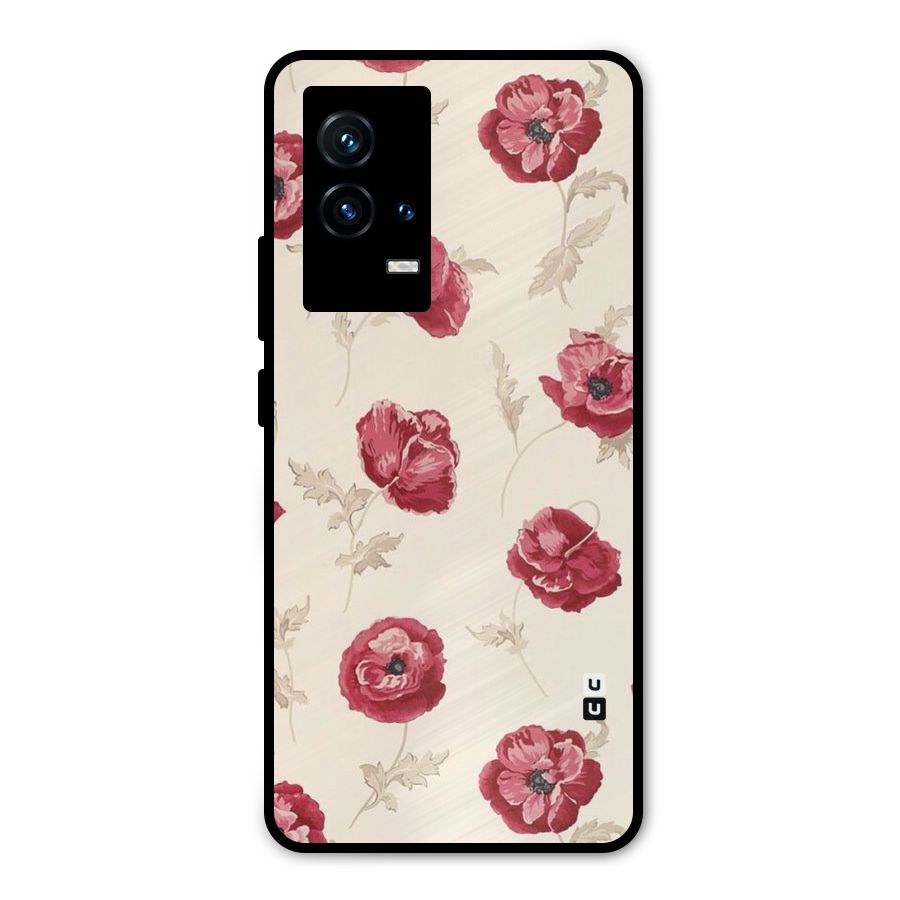 Red Rose Floral Art Metal Back Case for iQOO 9 5G