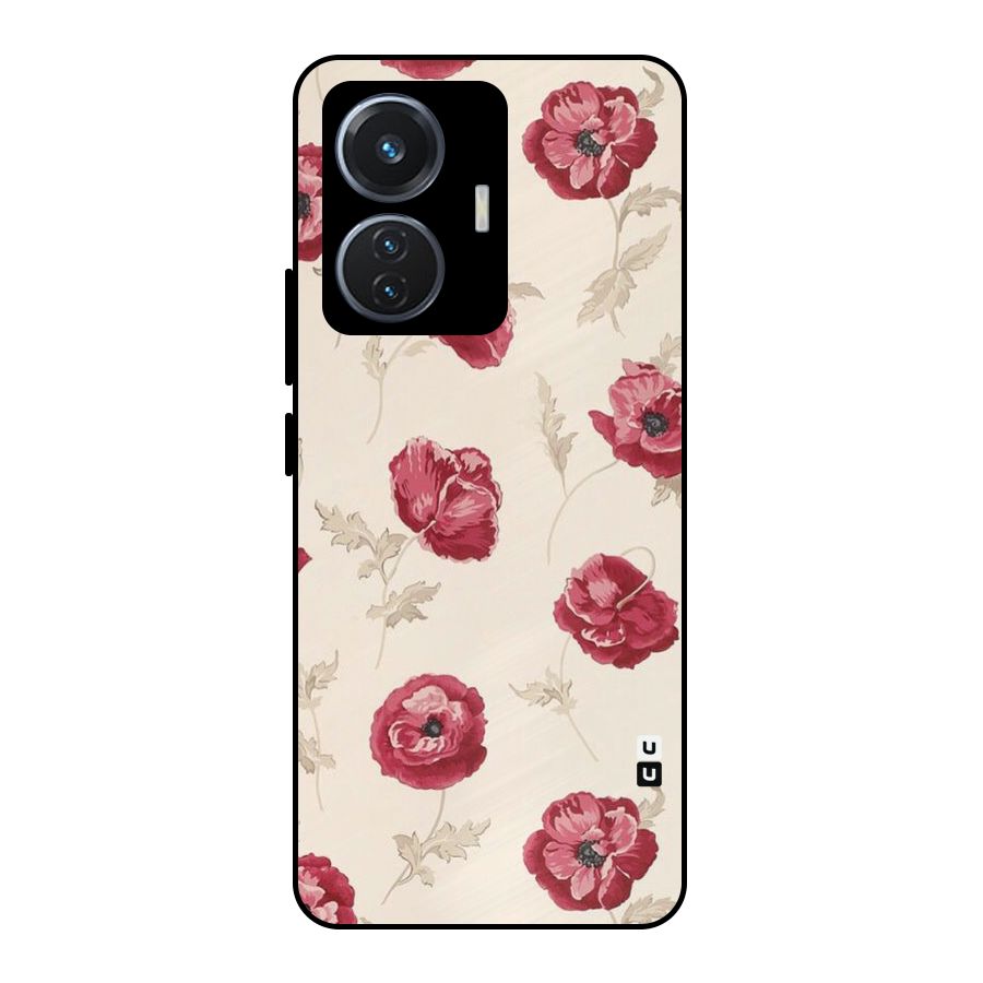 Red Rose Floral Art Metal Back Case for iQOO Z6 44W
