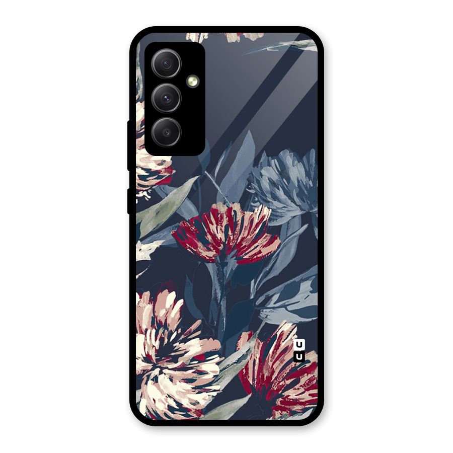 Red Rugged Floral Pattern Glass Back Case for Galaxy A34
