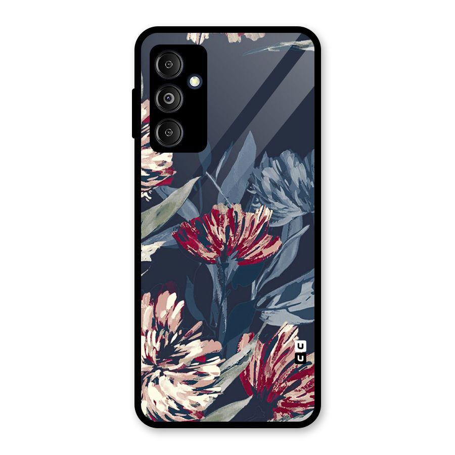 Red Rugged Floral Pattern Glass Back Case for Galaxy M14 5G
