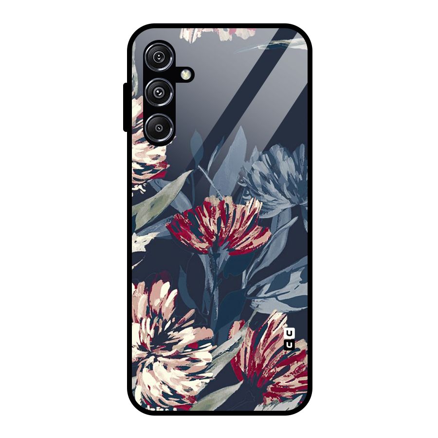 Red Rugged Floral Pattern Glass Back Case for Galaxy M34 5G
