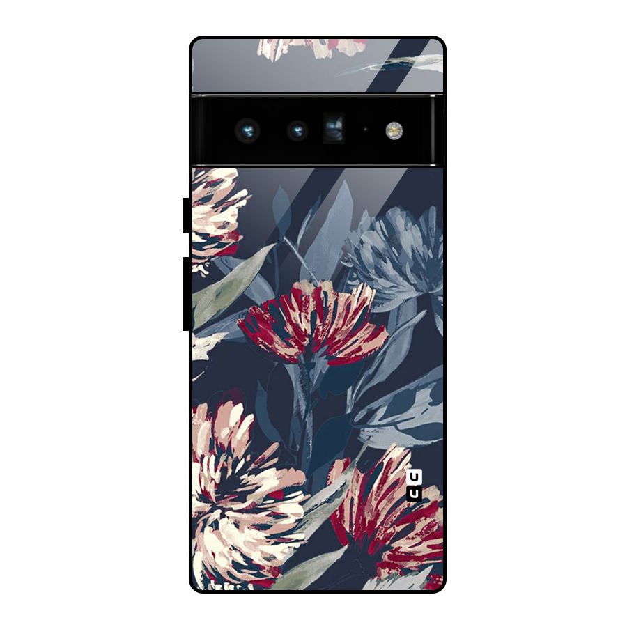 Red Rugged Floral Pattern Glass Back Case for Google Pixel 6 Pro