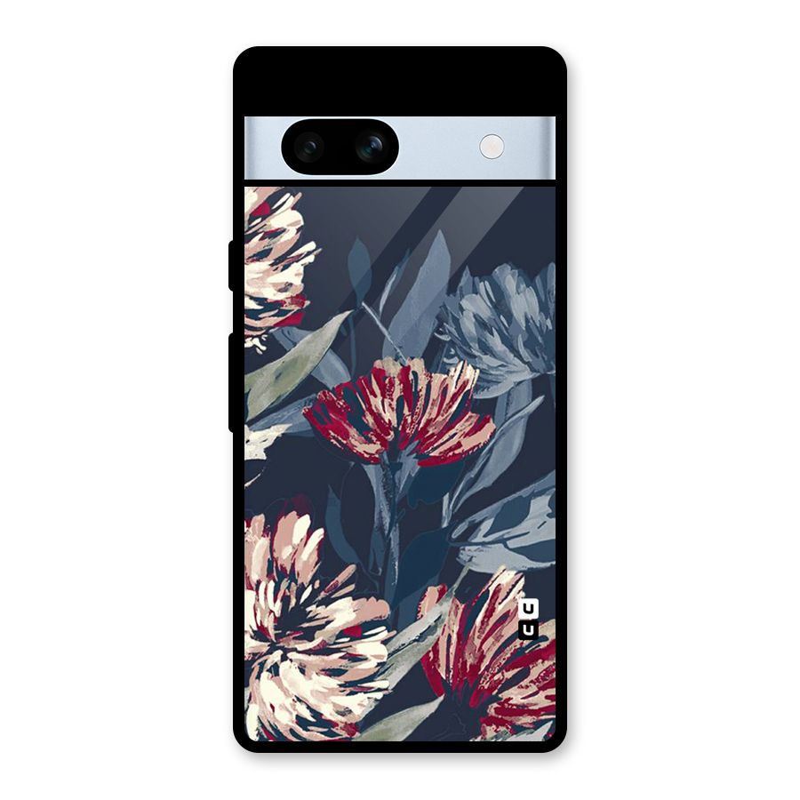 Red Rugged Floral Pattern Glass Back Case for Google Pixel 7a