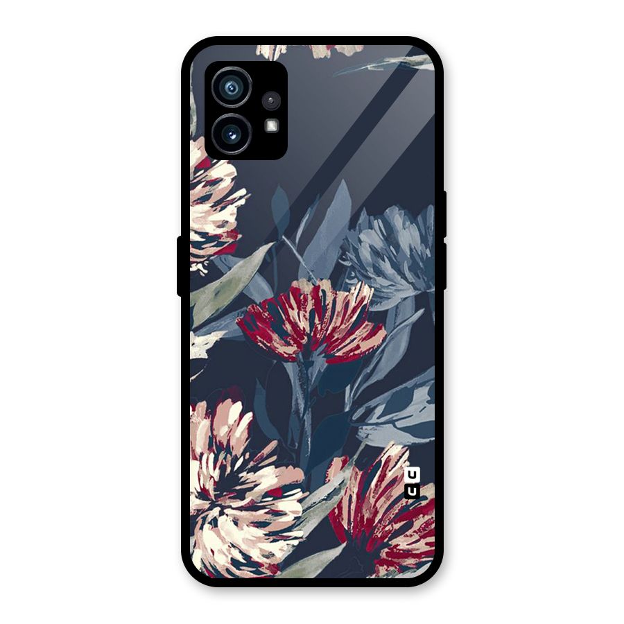 Red Rugged Floral Pattern Glass Back Case for Nothing Phone 1