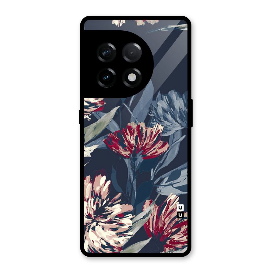 Red Rugged Floral Pattern Glass Back Case for OnePlus 11R
