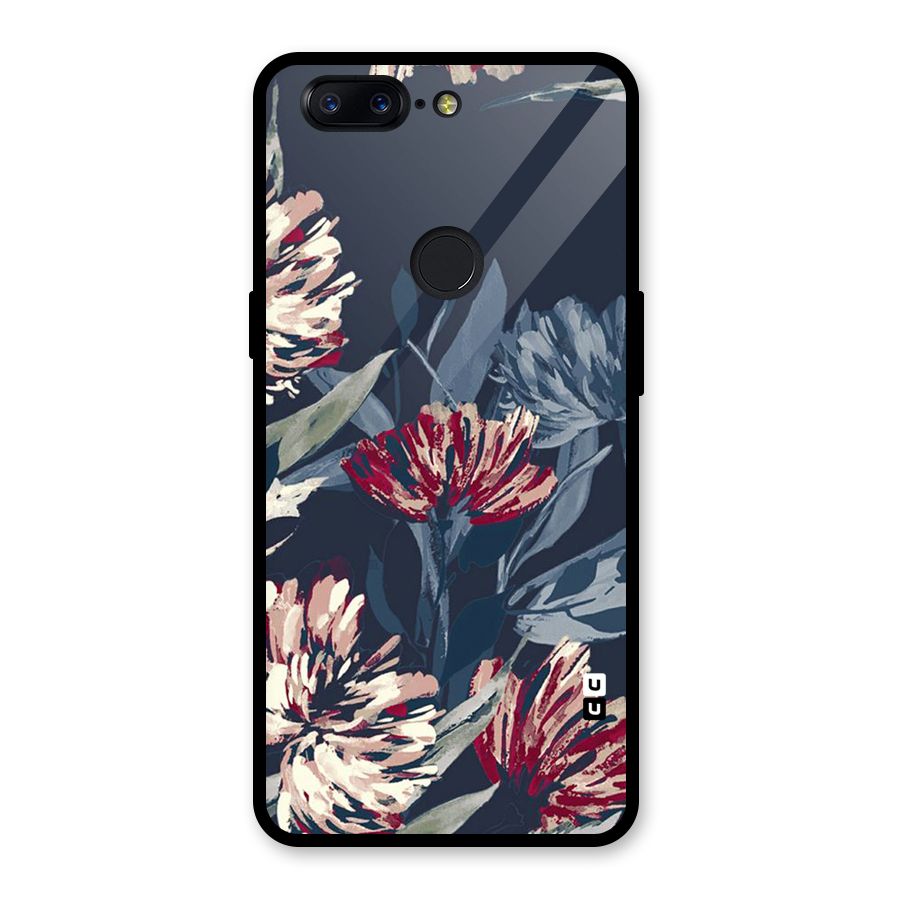 Red Rugged Floral Pattern Glass Back Case for OnePlus 5T