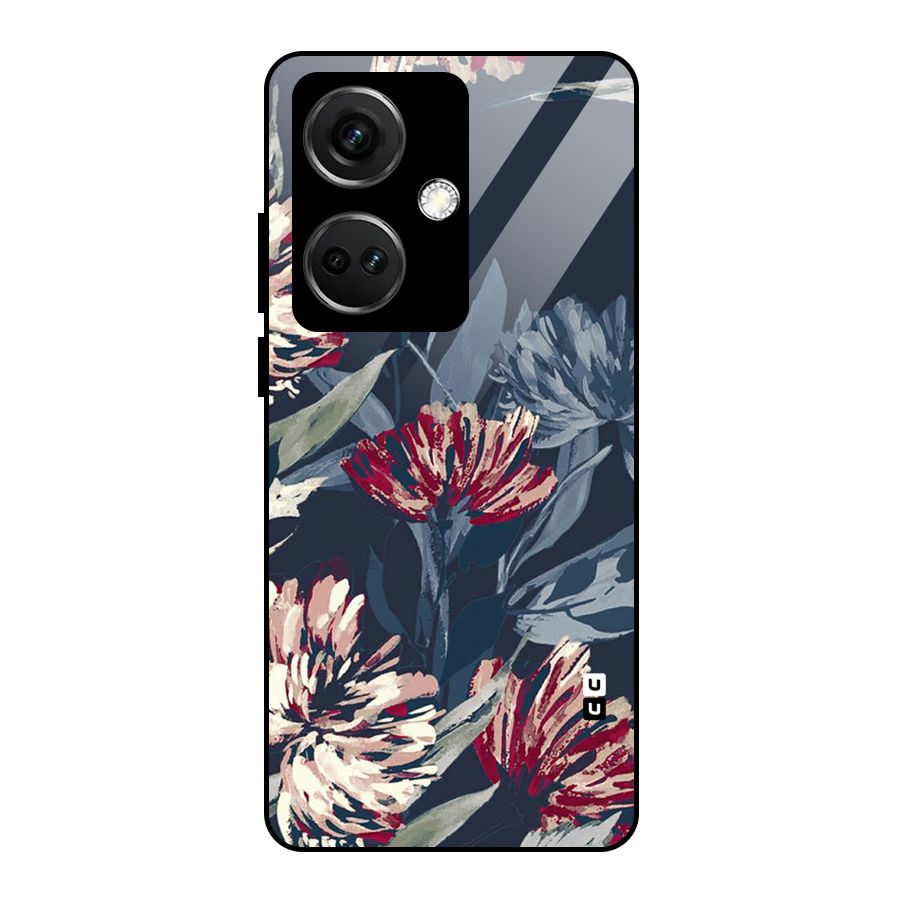 Red Rugged Floral Pattern Glass Back Case for OnePlus Nord CE 3 5G