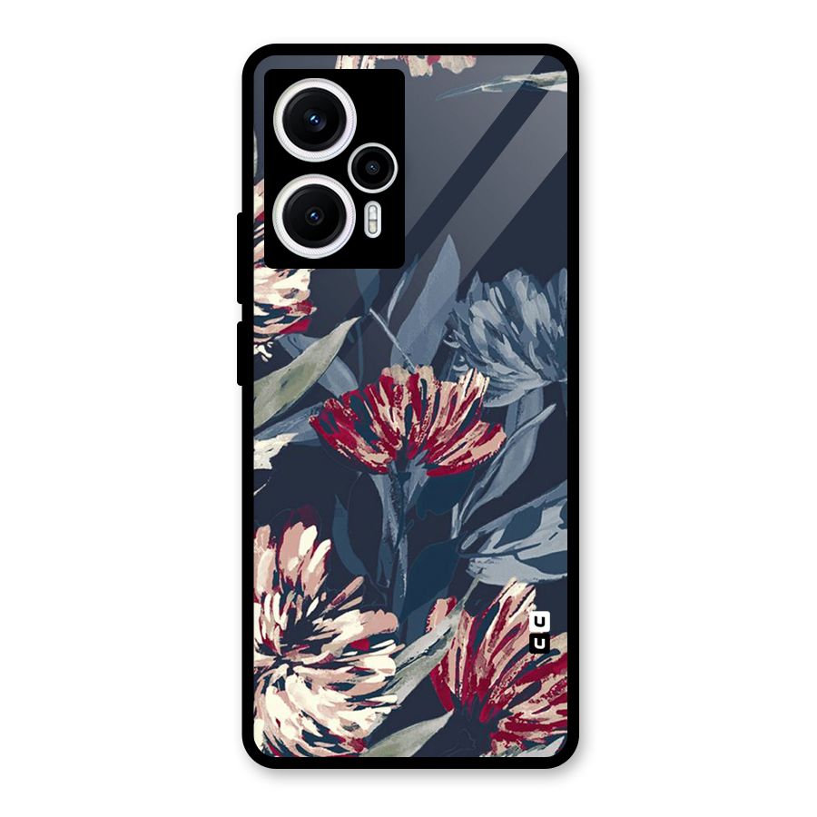 Red Rugged Floral Pattern Glass Back Case for Poco F5