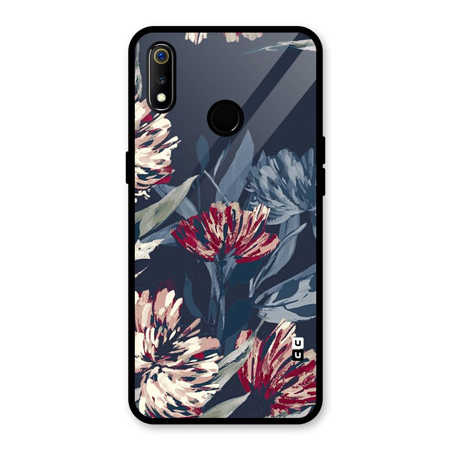 Red Rugged Floral Pattern Glass Back Case for Realme 3i