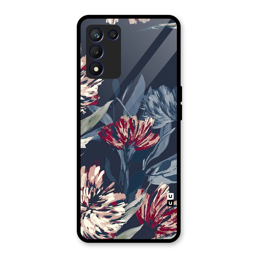 Red Rugged Floral Pattern Glass Back Case for Realme 9 5G Speed
