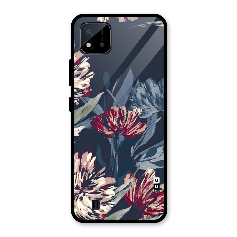 Red Rugged Floral Pattern Glass Back Case for Realme C11 2021