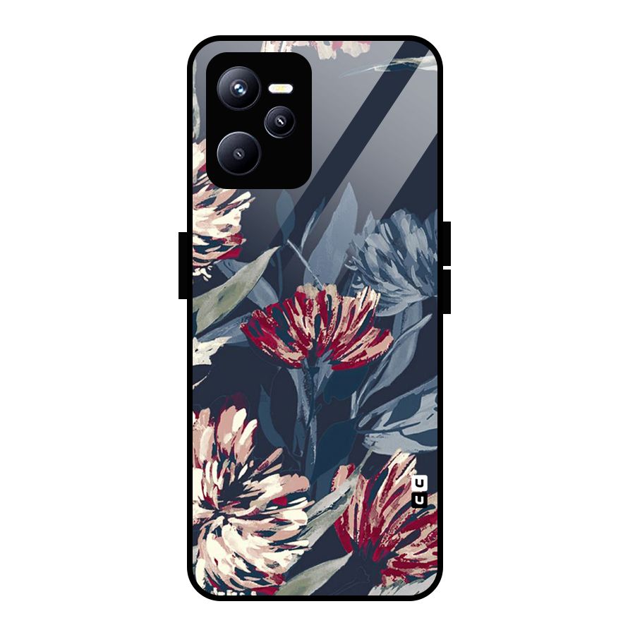 Red Rugged Floral Pattern Glass Back Case for Realme C35
