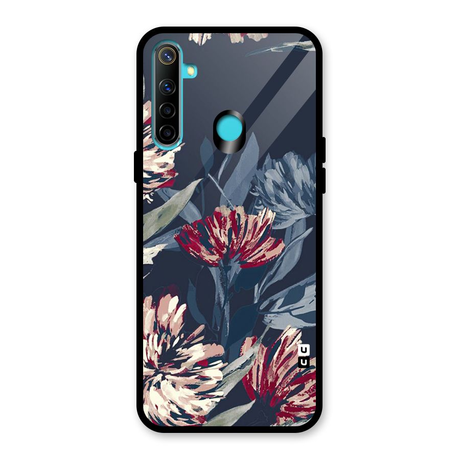 Red Rugged Floral Pattern Glass Back Case for Realme Narzo 10