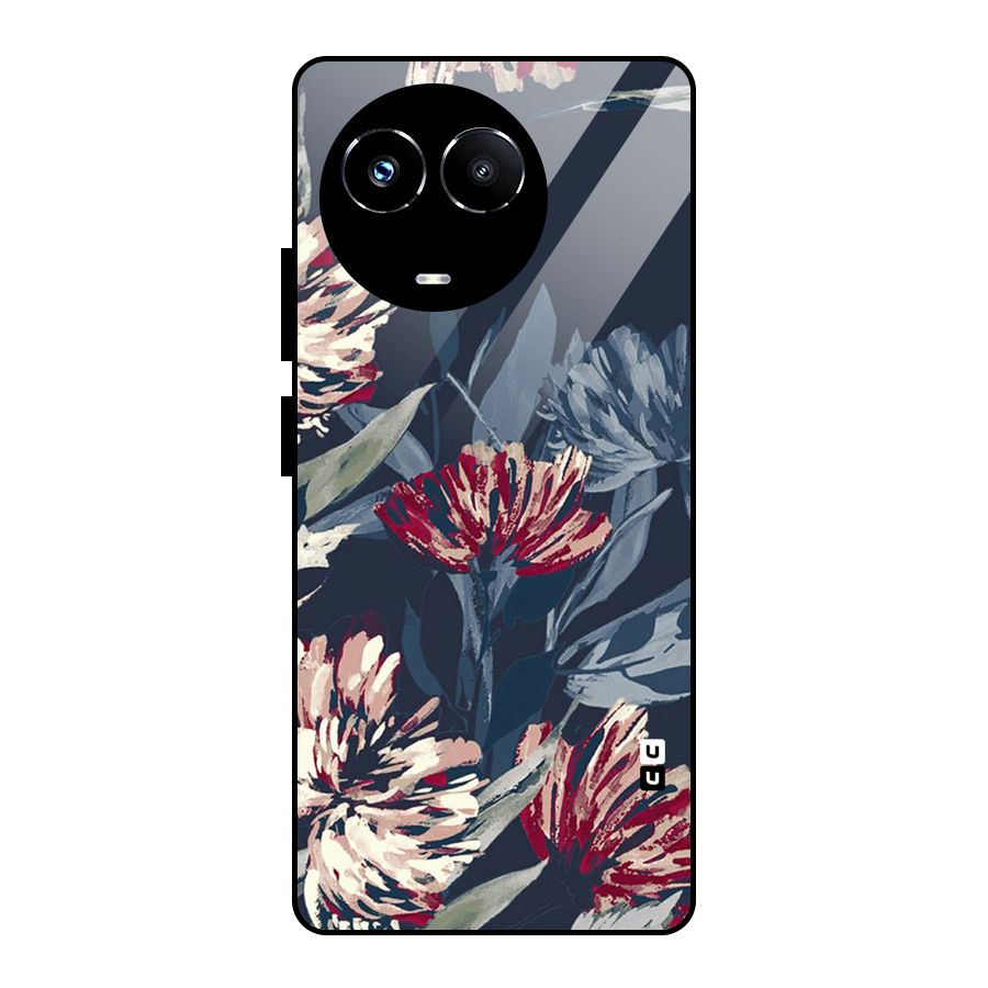 Red Rugged Floral Pattern Glass Back Case for Realme Narzo 60X