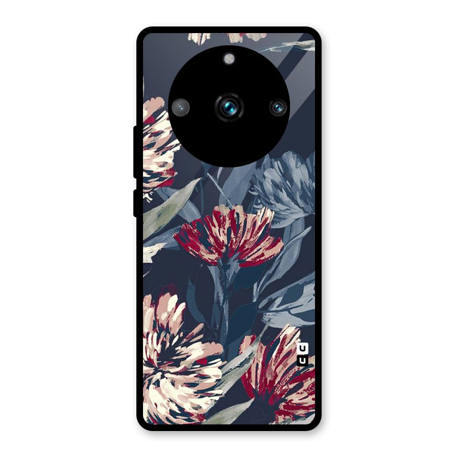 Red Rugged Floral Pattern Glass Back Case for Realme Narzo 60 Pro