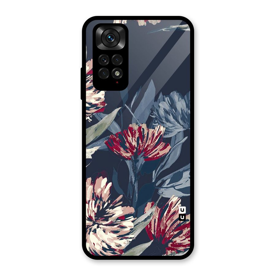 Red Rugged Floral Pattern Glass Back Case for Redmi Note 11S