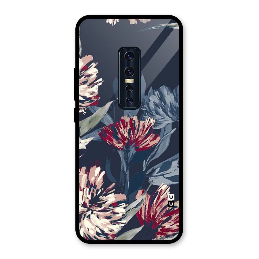 Red Rugged Floral Pattern Glass Back Case for Vivo V17 Pro