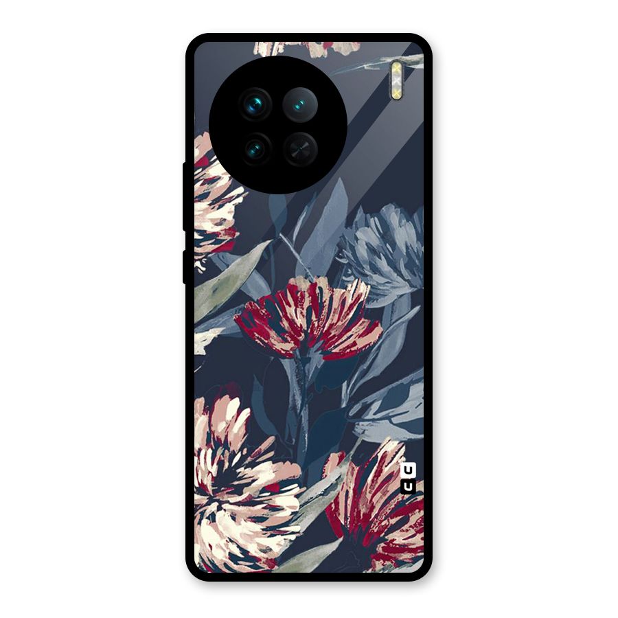 Red Rugged Floral Pattern Glass Back Case for Vivo X90