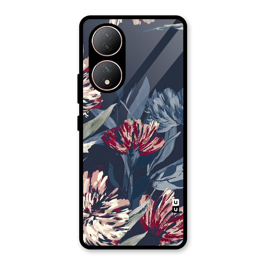Red Rugged Floral Pattern Glass Back Case for Vivo Y100A