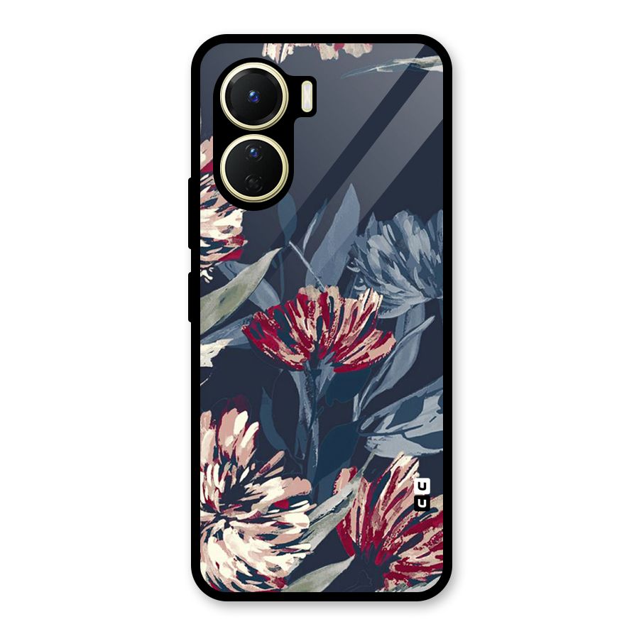 Red Rugged Floral Pattern Glass Back Case for Vivo Y16