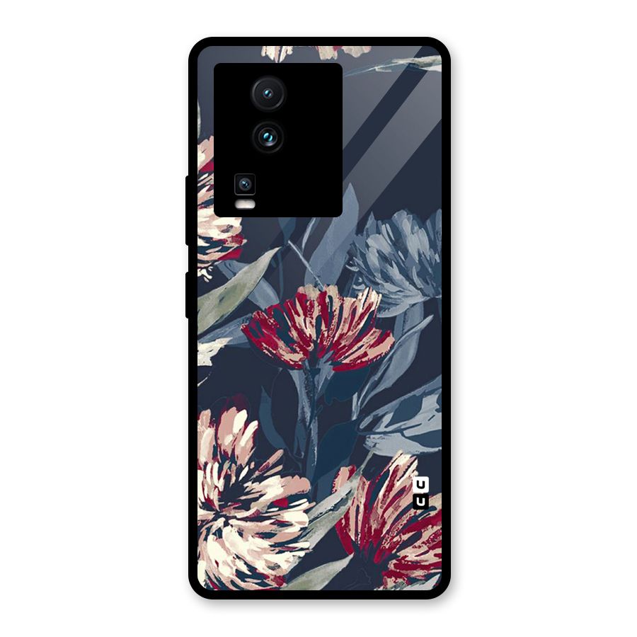 Red Rugged Floral Pattern Glass Back Case for Vivo iQOO Neo 7 Pro