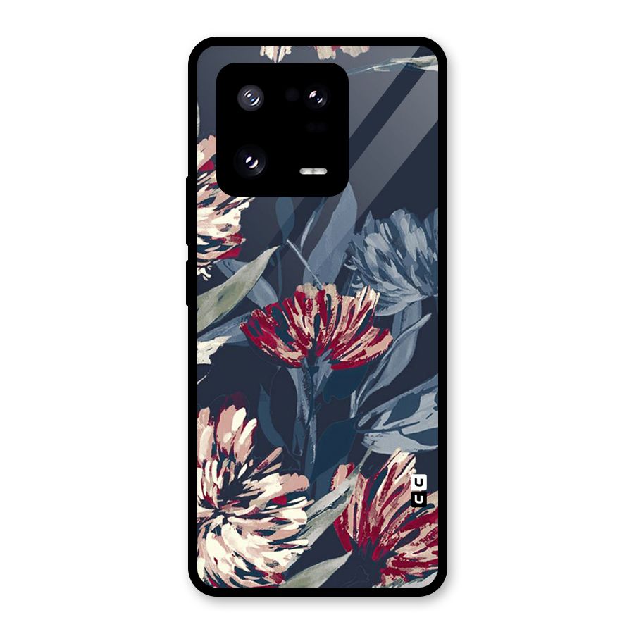 Red Rugged Floral Pattern Glass Back Case for Xiaomi 13 Pro