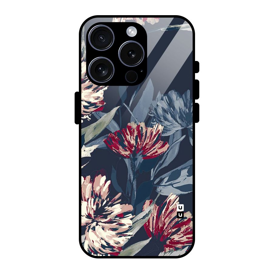 Red Rugged Floral Pattern Glass Back Case for iPhone 15 Pro